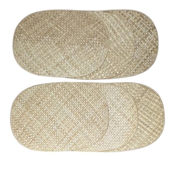 Vintage Placemats Coasters Napkins Set 6 Straw Back Batik Fabric Tiki Bar Patio - Picture 3 of 10